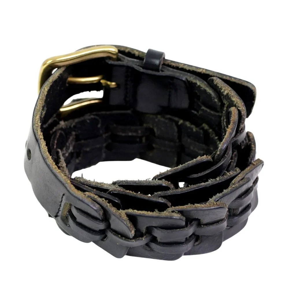 CLASSIC BRAIDED BLACK GENUINE LEATHER 1 1/4